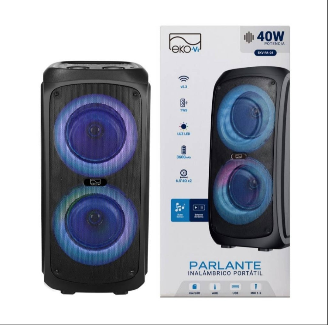 Parlante Bluetooth EKV-PA-04 40W 2 x 26.5'' 3600 mAh Negro EKO-Vi