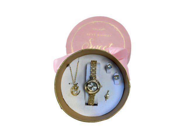 SET DE REGALO MUJER 6P RELOJ PULSERA CARAVANAS ANILLO CADENA DIJE