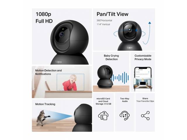 Cámara IP TAPO C201 Domotica HD WiFi Negro TP-LINK