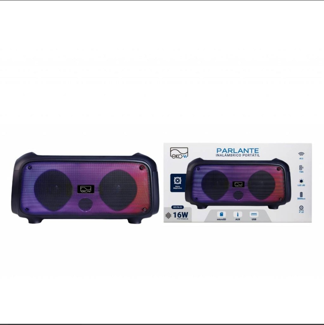 Parlante Bluetooth EKV-PA-02 16W 2 x 4" 3600 mAh Correa para Transporte Negro